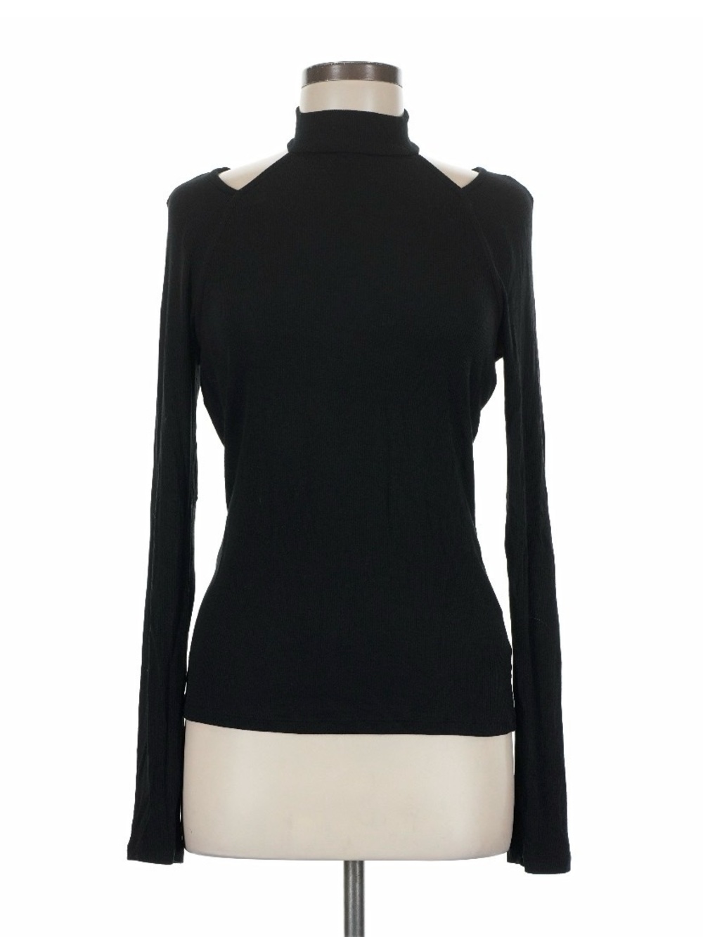 PAIGE Black Cold-Shoulder Mock Neck Long Sleeve Top EUC